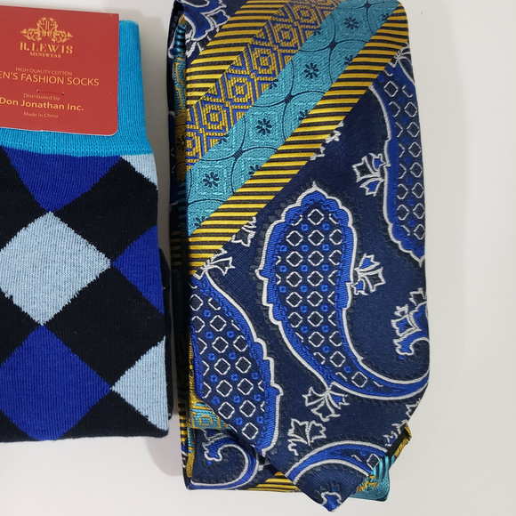 Bow Tie Hanky Socks Box Set by R Lewis RGB003 Blue - Picture 2 of 7